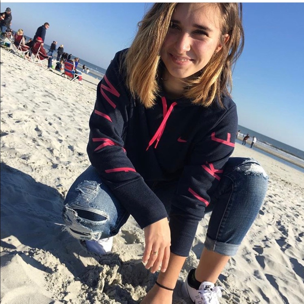 Nike Navy/pink hooded sweatshirt - size L